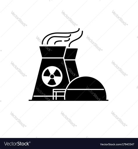 Nuclear Power Plant Silhouette Icon In Flat Style Vector Image