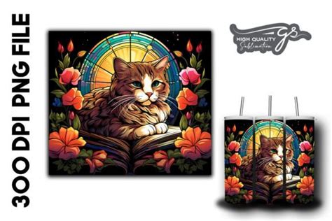 Cat And Book Stained Glass Background 03 Graphic By Glamousitasublimation · Creative Fabrica