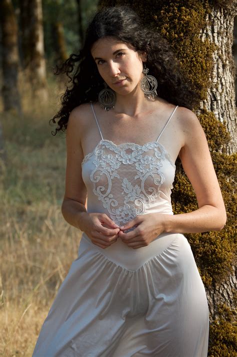 Sexy White Vintage Semi Sheer Lace Bodice Princess Negligee Etsy