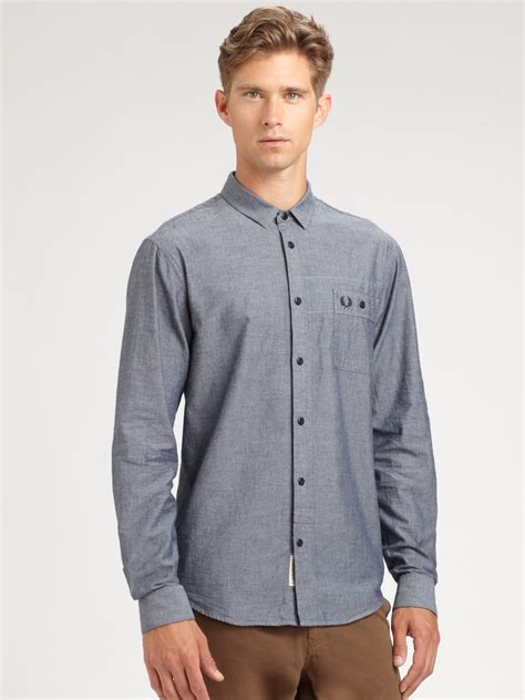 Lyst Fred Perry Chambray Work Shirt In Blue For Men