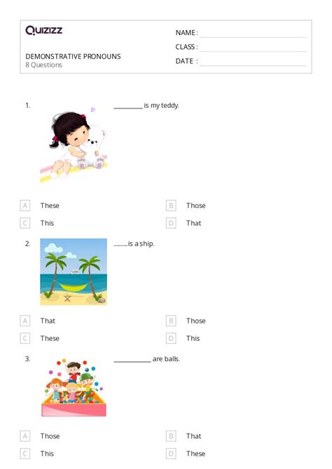 Demonstrative Pronouns Worksheets For Rd Year On Quizizz Free