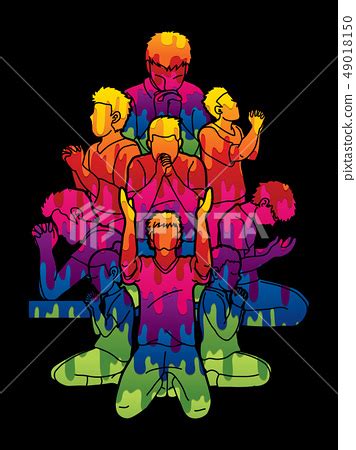 Group Of Prayer Christian Praying Together Vector Stock Illustration