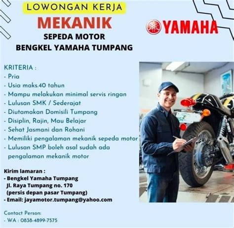 Lowongan Kerja Mekanik Sepeda Motor Bengkel Yamaha Tumpang Malang Atmago