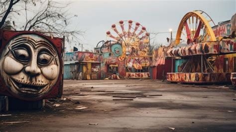 Abandoned Carnival With Old Rides And Peeling Paint Premium Ai