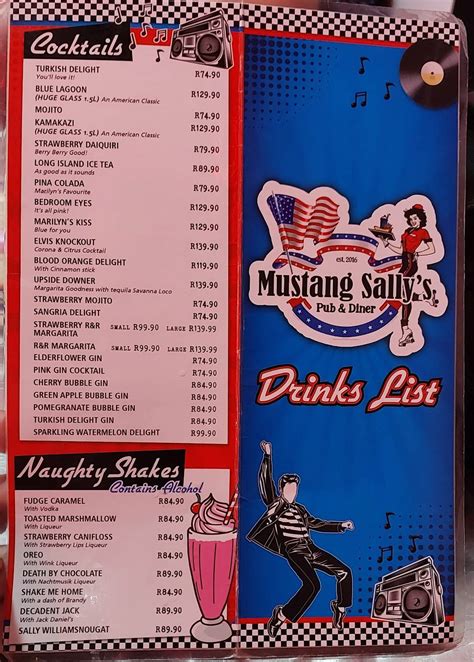 Menu at Mustang Sally's Pub & Diner Montana, Pretoria