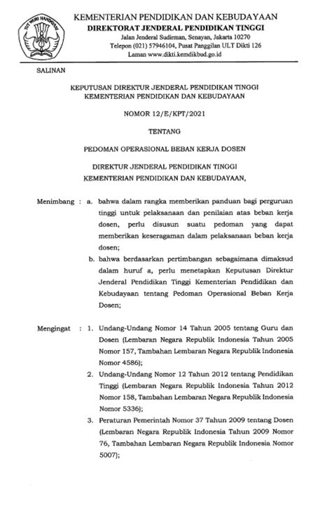 Pedoman Operasional Beban Kerja Dosen Biro Sdi Unissula