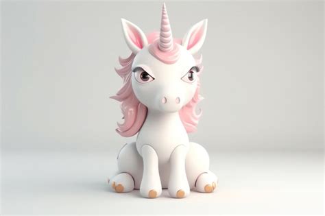 Premium AI Image A White Unicorn With Pink Hair Sits On A White Surface