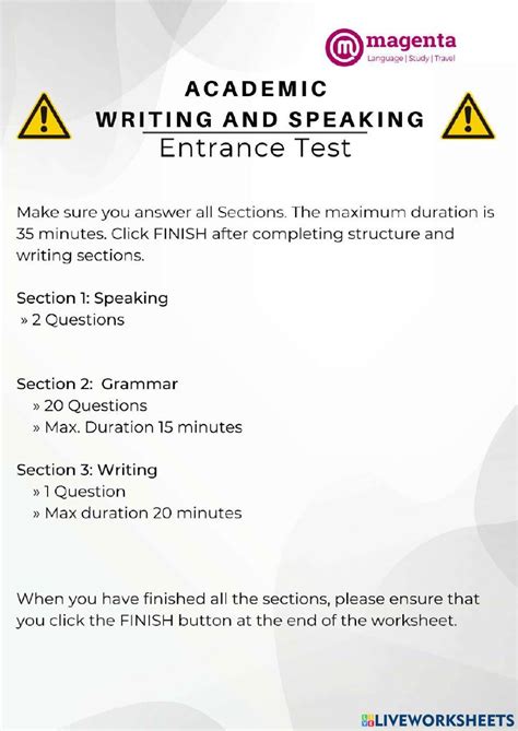 Academic Writing And Speaking Entrance Test Worksheet Live Worksheets