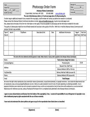 Fillable Online Photocopy Order Form Arkansas History Commission Fax