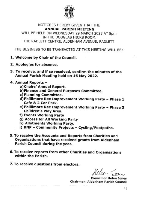 Annual Parish Meeting Aldenham Parish Council