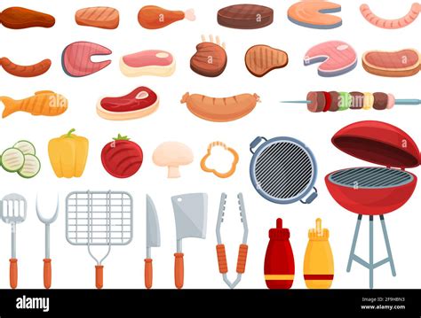 Symbole F R Grillgerichte Eingestellt Cartoon Set Von Gegrillten