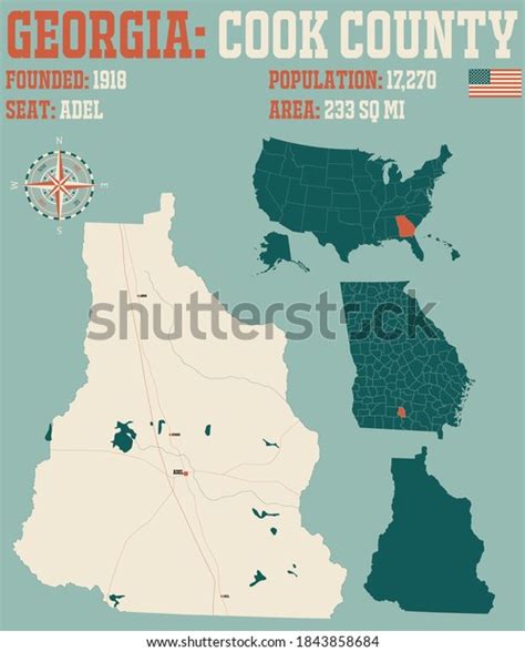 Large Detailed Map Cook County Georgia เวกเตอร์สต็อก ปลอดค่าลิขสิทธิ์