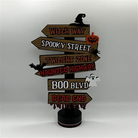 Spooky Halloween Road Sign Standing Decoration 3d Printed Etsy