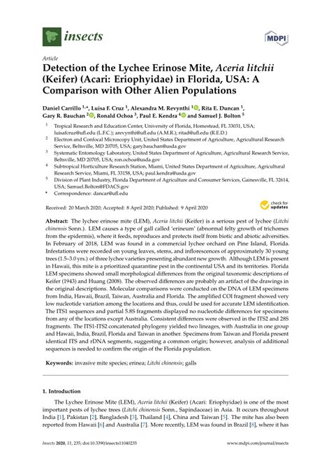 PDF Detection Of The Lychee Erinose Mite Aceria Litchii Keifer