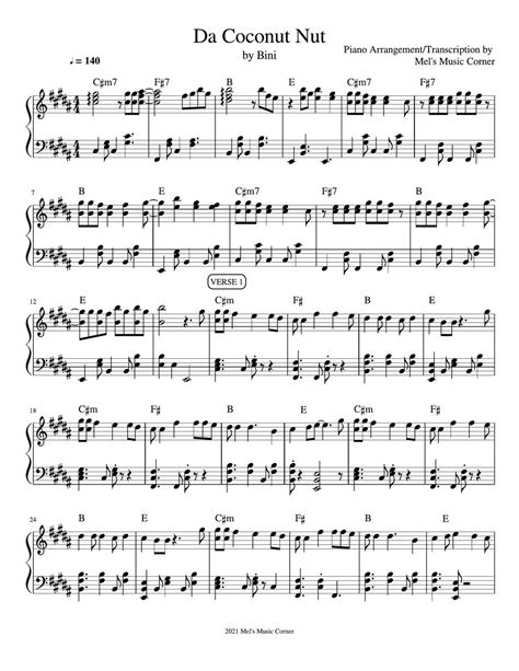 Bini Da Coconut Nut Piano Sheet Music Sheets By Mels Music Corner