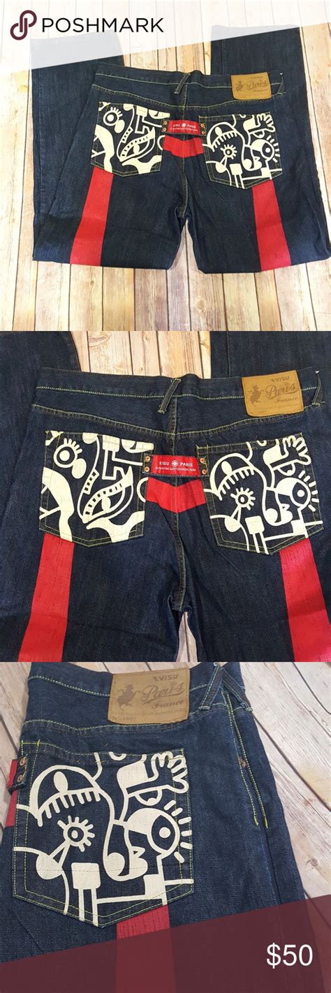 Evisu Paris 5001 Painted Button Fly Jeans Button Fly Jeans Denim