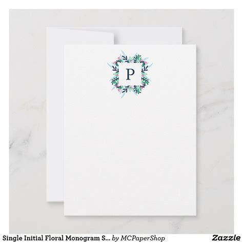 Single Initial Floral Monogram Stationery Note Card Monogrammed