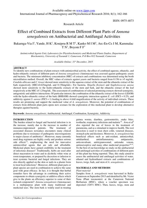 Pdf Effect Of Combined Extracts From Different Plant Parts Of Annona