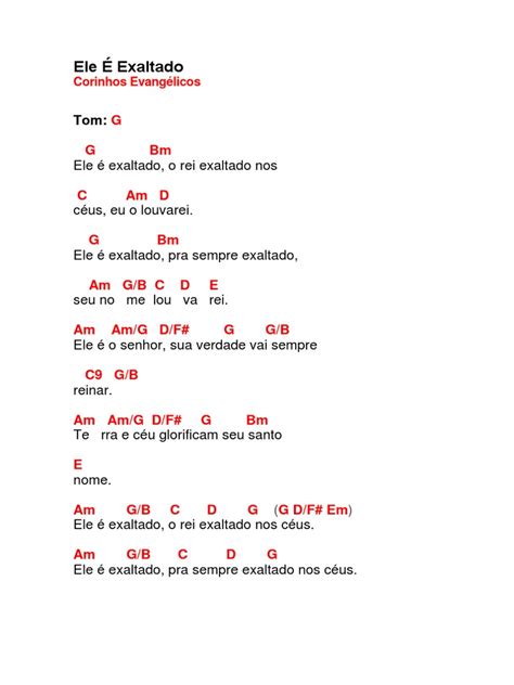 Letra Ele E Exaltado - Cifra de "Ele É Exaltado" | PDF
