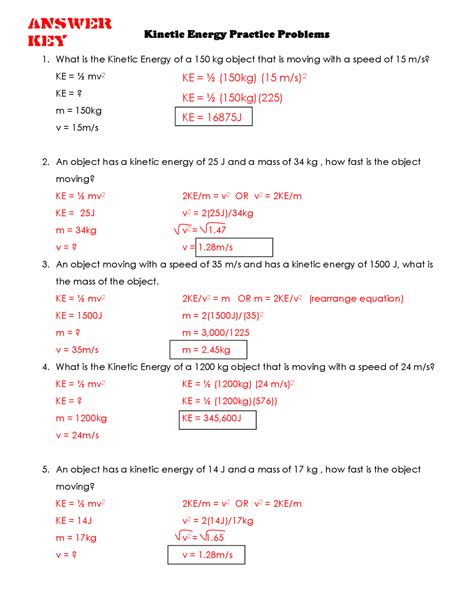 Kinetic And Potential Energy Calculations Worksheet Worksheets For