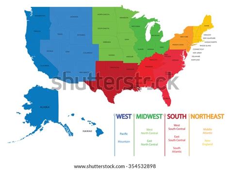 Map Us Regions Maps Usa Stock Vector (Royalty Free) 354532898