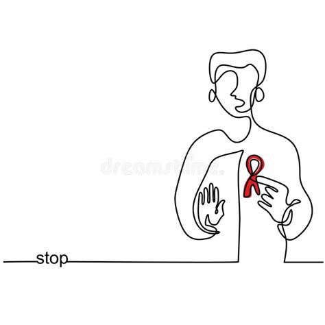 Stop Aids Continuous One Line Drawing. a Young Man Standing with Hand ...