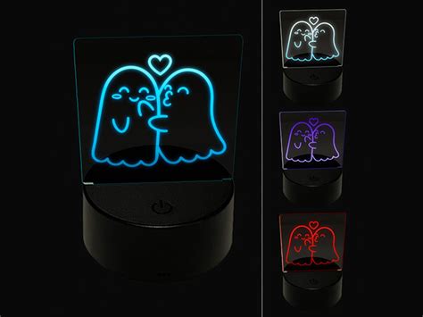 Two Ghosts In Love Kissy Face Halloween 3d Illusion Led Night Light Sign Nightstand Desk Lamp