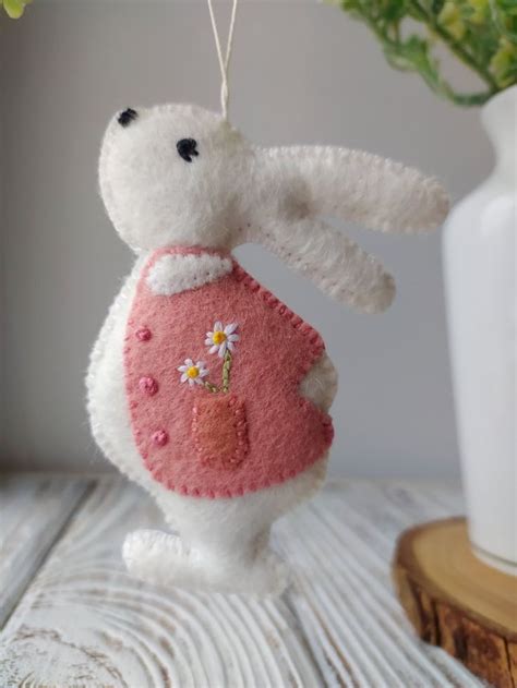 Felt Bunny Ornament Easter Bunny Easter Decor Embroidered Etsy In 2024 Felt Easter Crafts