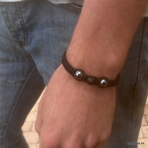 Bracelet Shamballa Homme Perles Noires Hematite Ninanina