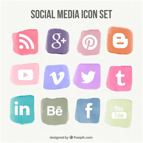 Premium Vector Set Of Social Media Watercolor Icons