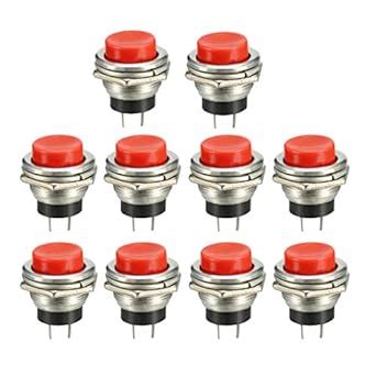 Uxcell 16mm Mounting Hole Red Momentary Push Button Switch SPST NO