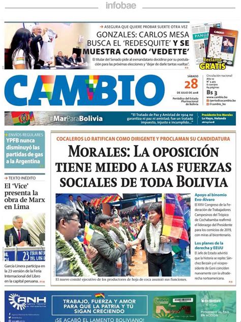 Cambio Bolivia 28 De Julio De 2018 Infobae