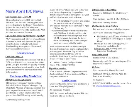 April 2024 Newsletter Indianapolis Bridge Center