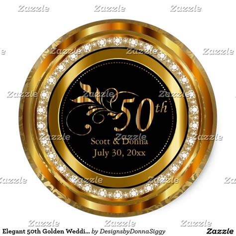 Elegant 50th Golden Wedding Anniversary Classic Round Sticker Zazzle