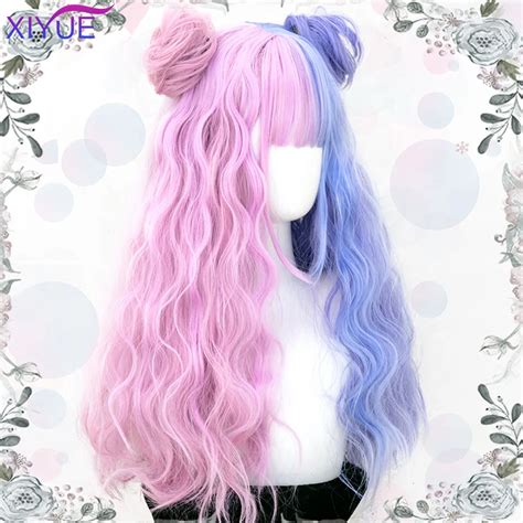 Xiyue Blau Rosa Lolita Per Cken Ombre Lange Wasserwelle Cosplay Per