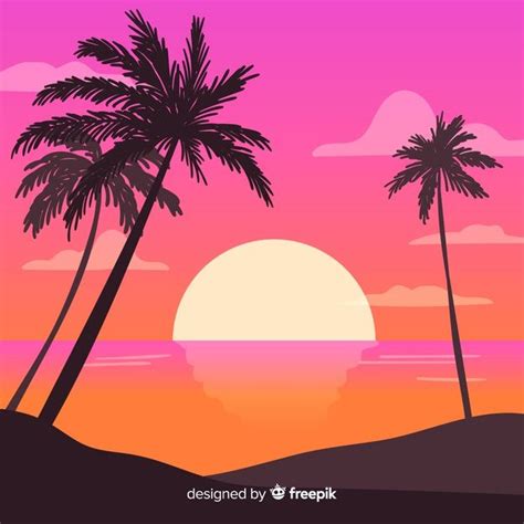 Paisaje De Atardecer En La Playa Con Degradado Vector Gratis