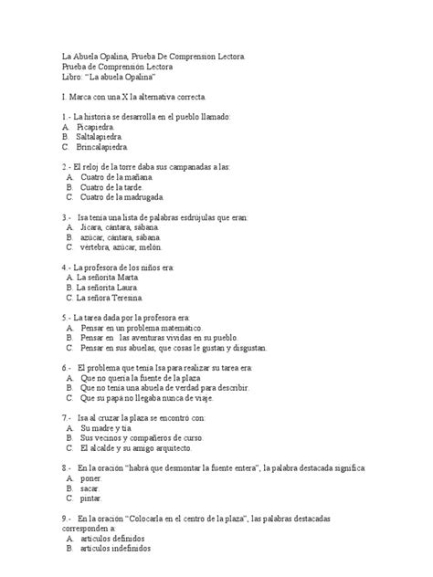 PDF La Abuela Opalina Prueba De Comprension Lectora DOKUMEN TIPS