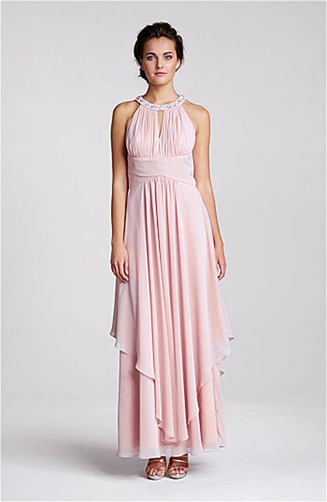 Eliza J Embellished Tiered Chiffon Halter Gown In Pink Blush Lyst