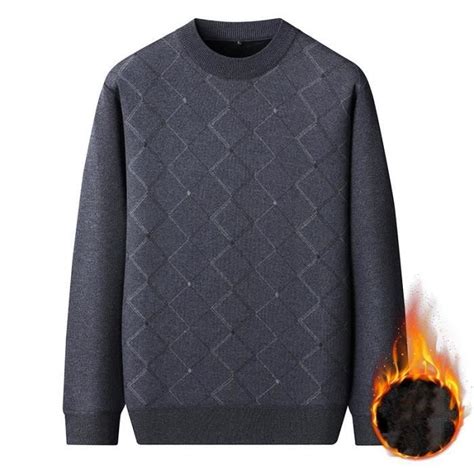 Pull Hiver Homme En Tricot Doublé Polaire Casual Chaud Col Rond