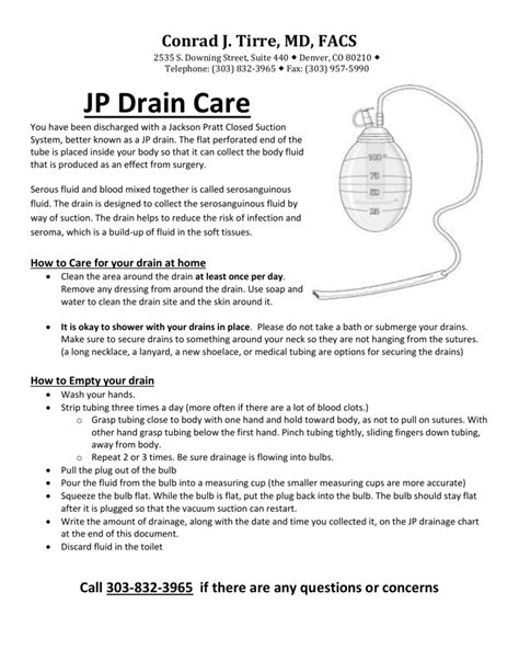 Jp Drain Care Instructions For Dr Conrad Tirre