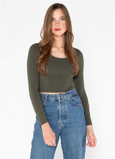 Bamboo L S Crop Scoop Neck Top Buy Cest Moi Usa