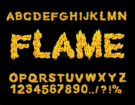 Flame Alphabet Fire Font Fiery Letters Burning ABC Stock Vector