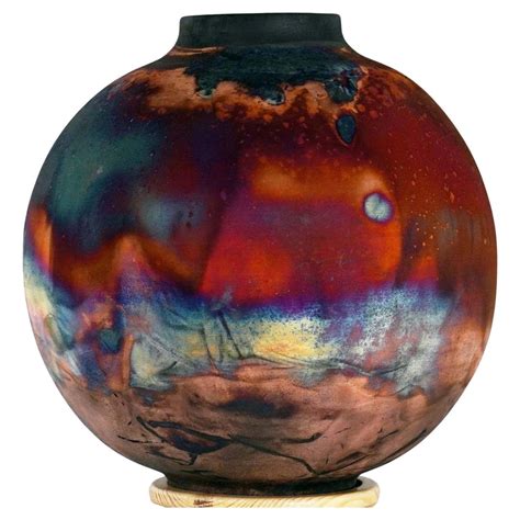 Raaquu Large Raku Fired Globe Vase Centerpiece Art Series Malaysia For