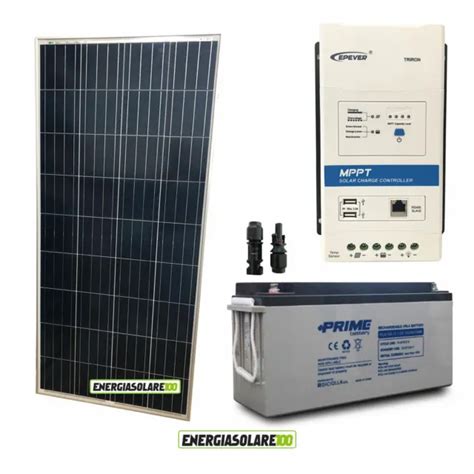 Kit Pannello Solare Fotovoltaico W V Batteria Agm Ah Regolatore