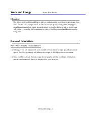 Rian Brooks Work And Energy Lab Report Docx Work And Energy Name