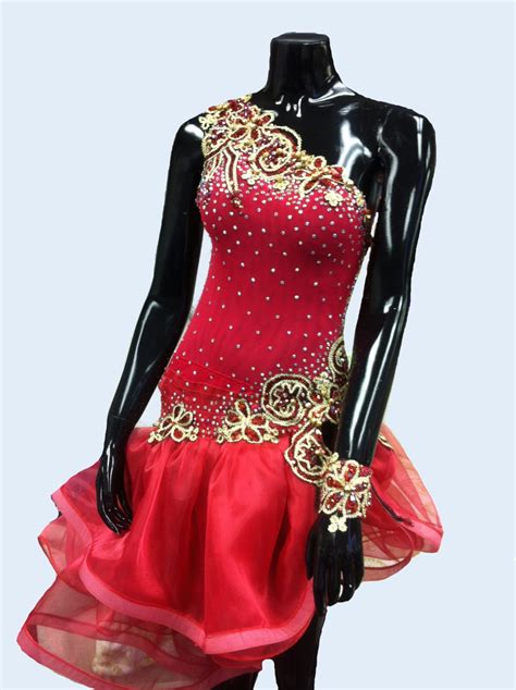 Red Dance Dress With Gold Lace And Swarovski Stones Etsy