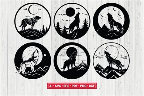 Howling Wolf Svg With Moon Cut File Clipart Silhouette Png