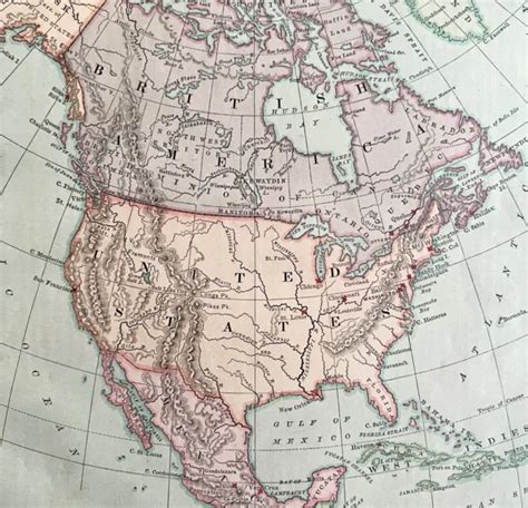 Political Map North America Victorian Harpers Geography St