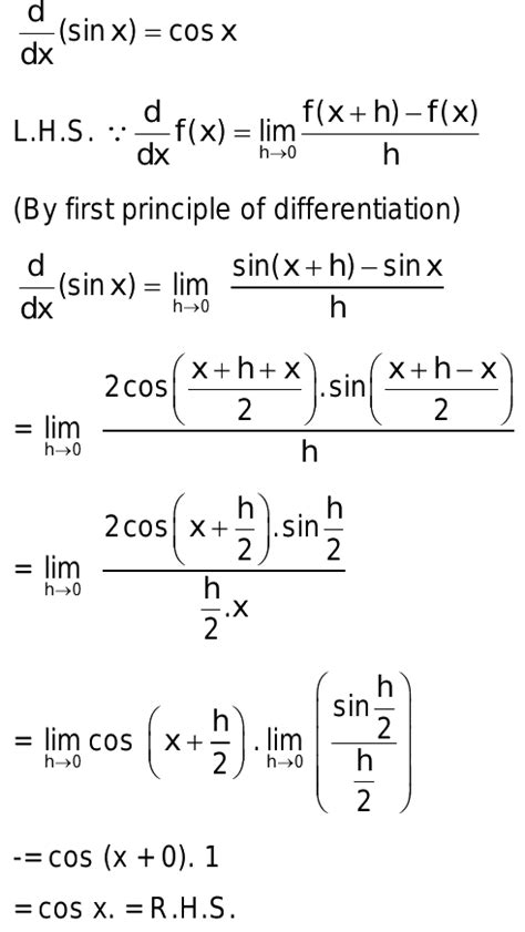 Prove D/dx(sinx)=cosx