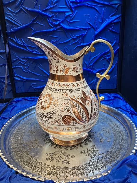 Copper Pitcher Traditional Turkish Hand Crafted Vintage Carafe Waterpot Traditional Turkish